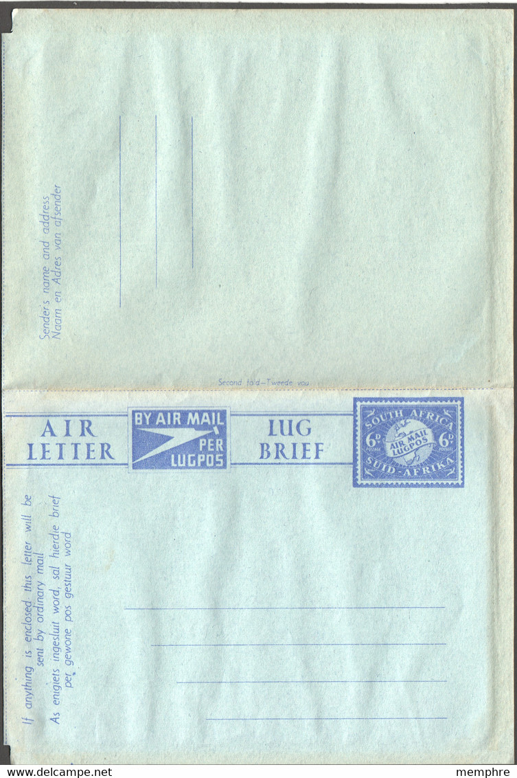 1948  Globe Unused E Nglish/ Afrikans  6d.  Air Letter - Airmail