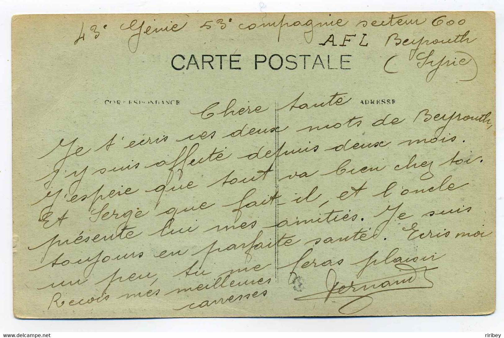 CPA  BEYROUTH / Caserne Des ART ET METIERS / Correspondance De La 53ème Compagnie Secteur 600 AFL Beyrouth SYRIE - Libanon