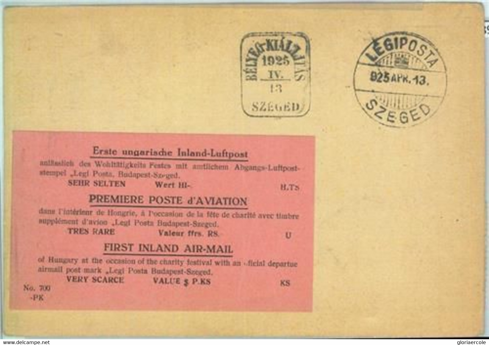 89782 - HUNGARY - Postal History - FIRST FLIGHT Card 1926 : Internal Airmail - Altri & Non Classificati