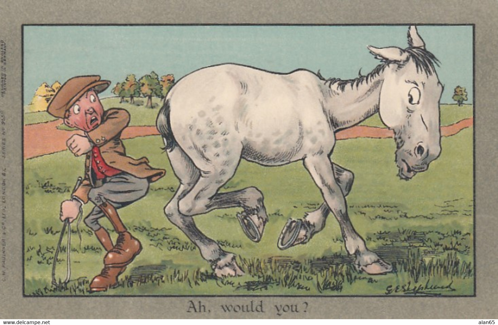 Artist Image GE Shepheard 'Ah, Would You?' Horse Man Humor, C1910s/20s Vintage Postcard - Shepheard