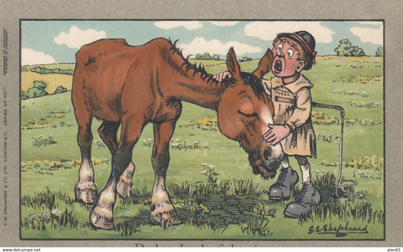 Artist Image GE Shepheard 'Rather Hard Of Hearing' Horse Man Humor, C1910s Vintage Postcard - Shepheard