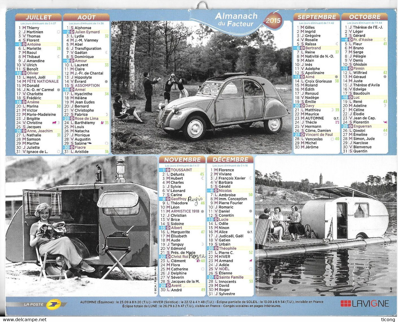 CALENDRIER CITROEN 2 CHEVAUX, CARAVANES, SCOOTER, MOBYLETTE, TANDEM, LAVIGNE PAS DE CALAIS 2015, COMPLET, A VOIR - Grand Format : 2001-...