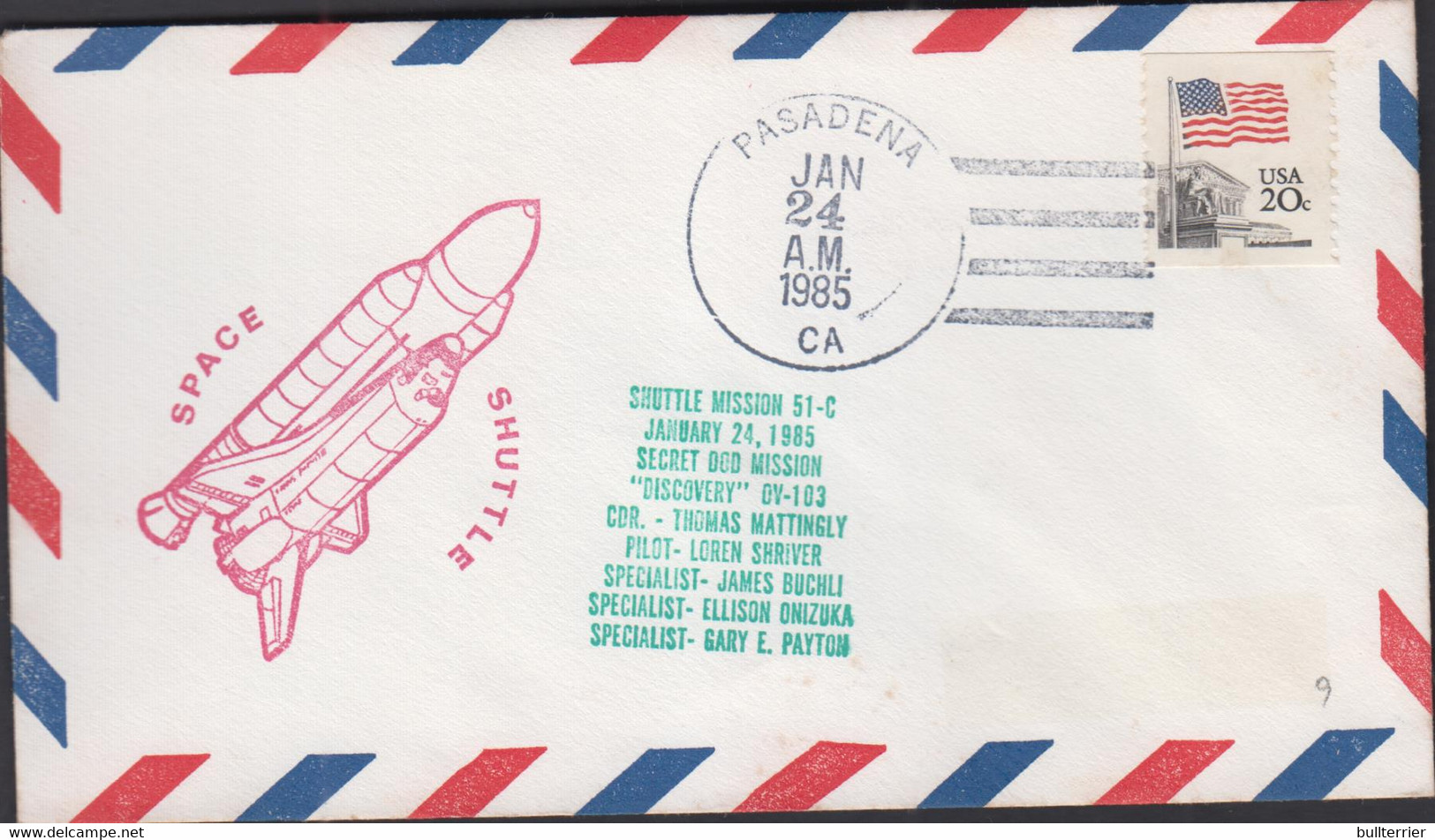 SPACE - USA  -1985- DISCOVERY   COVER WITH  PASADENA  JAN 24  POSTMARK - Etats-Unis