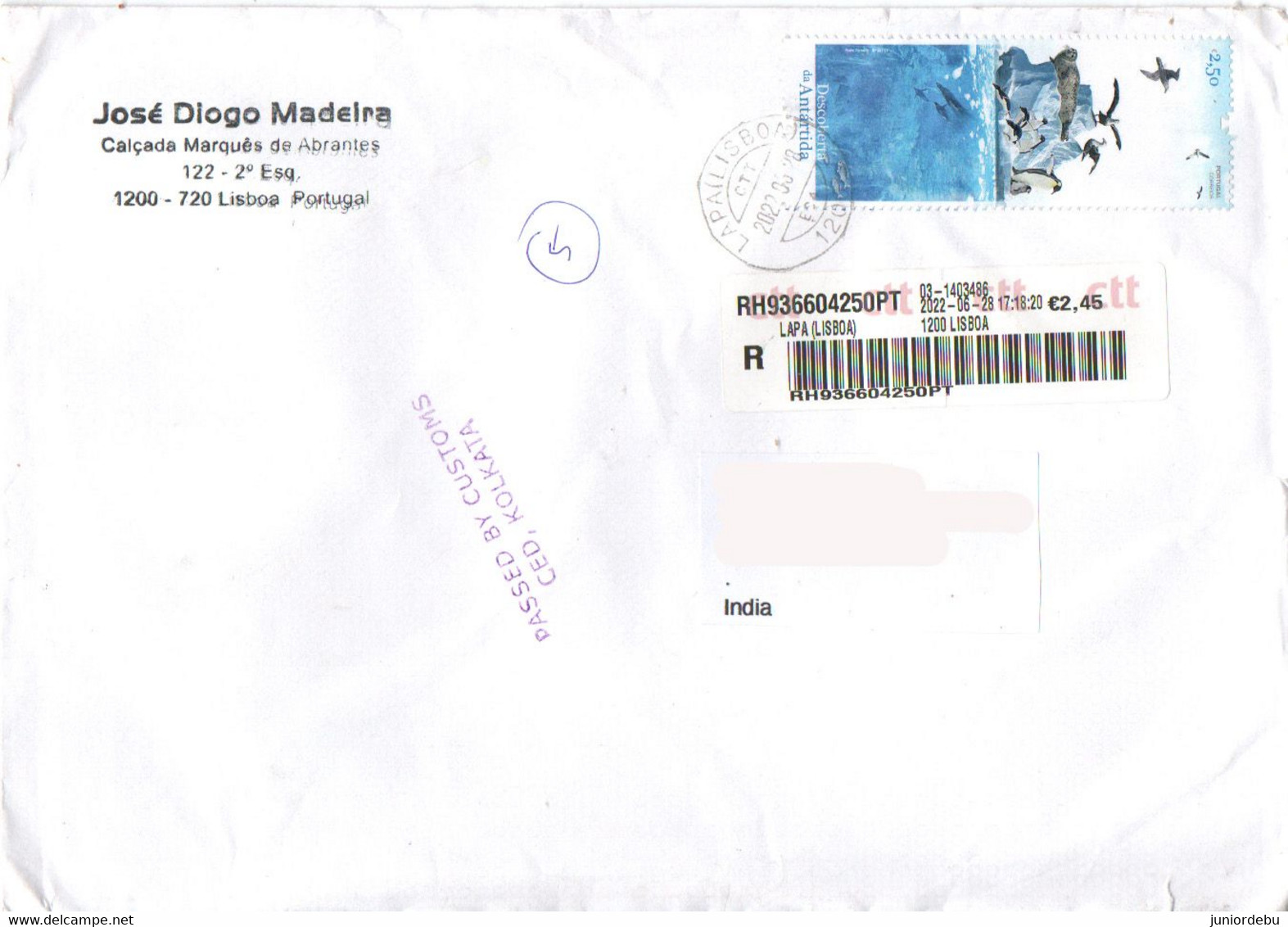 Portugal - 2021 -  The Discovery Of Antarctica  On Registered Cover To India. - Lettres & Documents