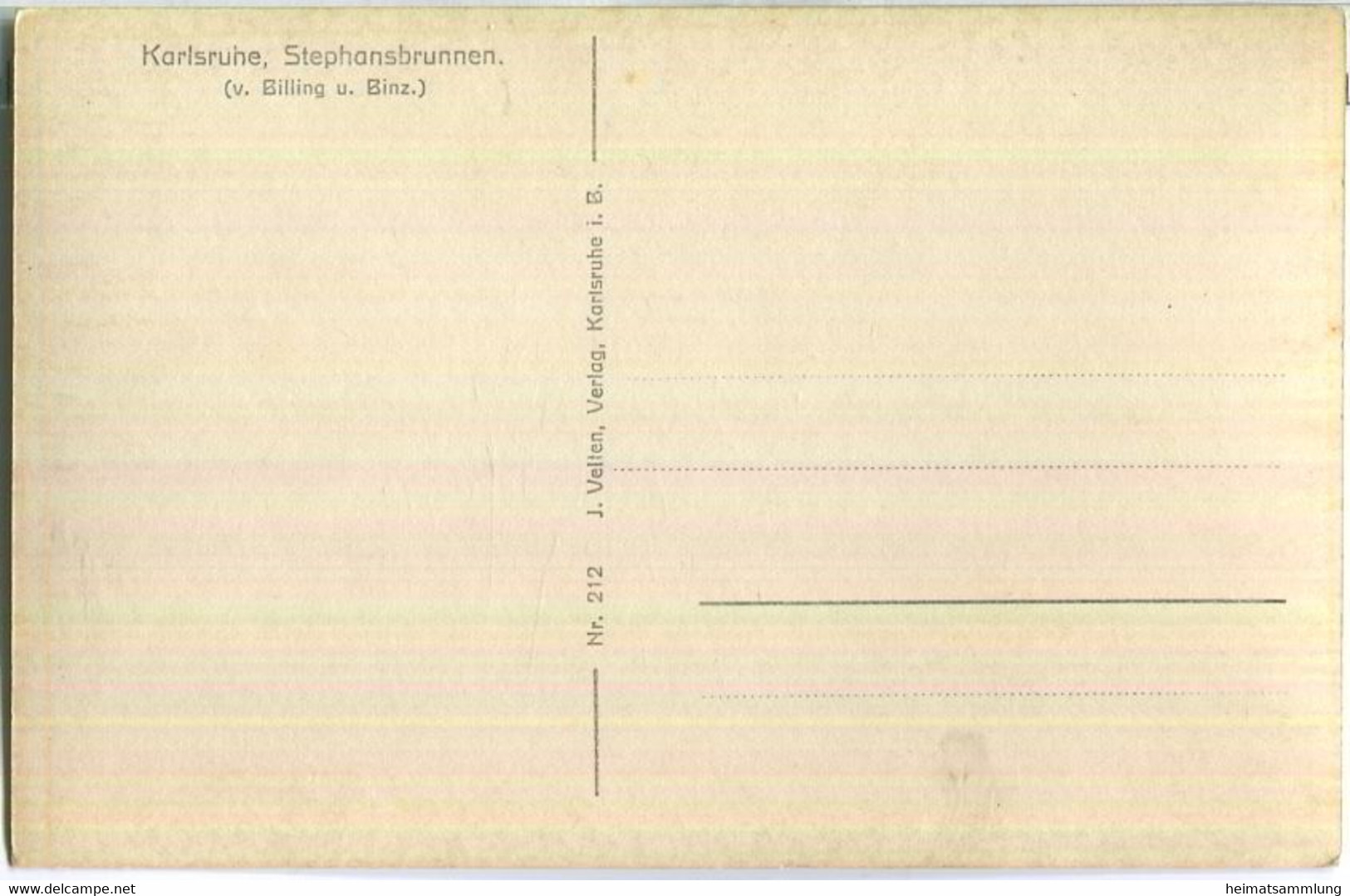 Karlsruhe - Stephansbrunnen - (v. Billing U. Binz) - J. Velten Verlag Karlsruhe - Karlsruhe