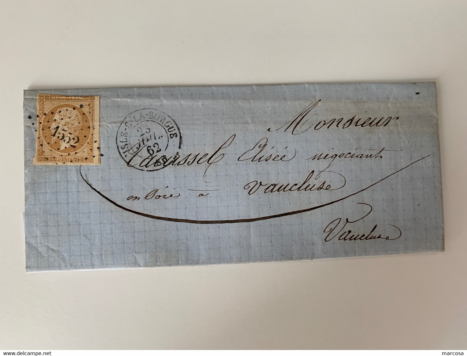 Lettre De L'isle Sur La Sorgue (Vaucluse) PC 1552 Sur N°13 - 1862 Napoléon III