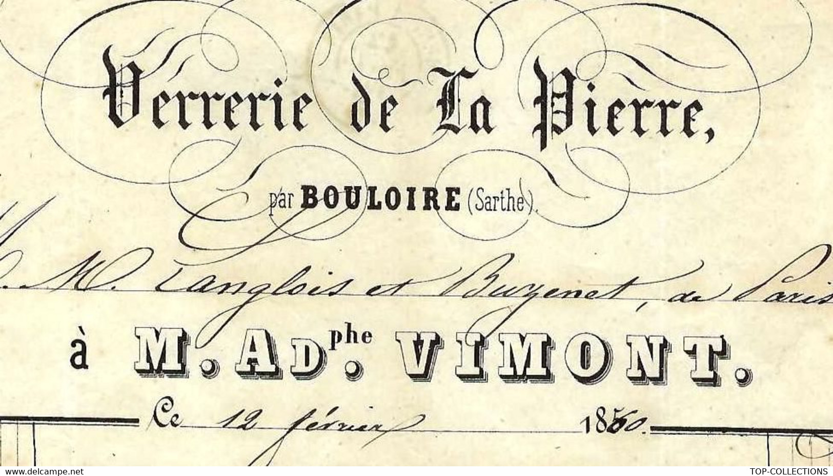 1860 VERRERIE DE LA PIERRE ADOLPHE VIMONT à COUDRECIEUX Par BOULOIRE (Sarthe ) => LANGLOIS BUZENET PARIS SCANS+ HIST - 1800 – 1899