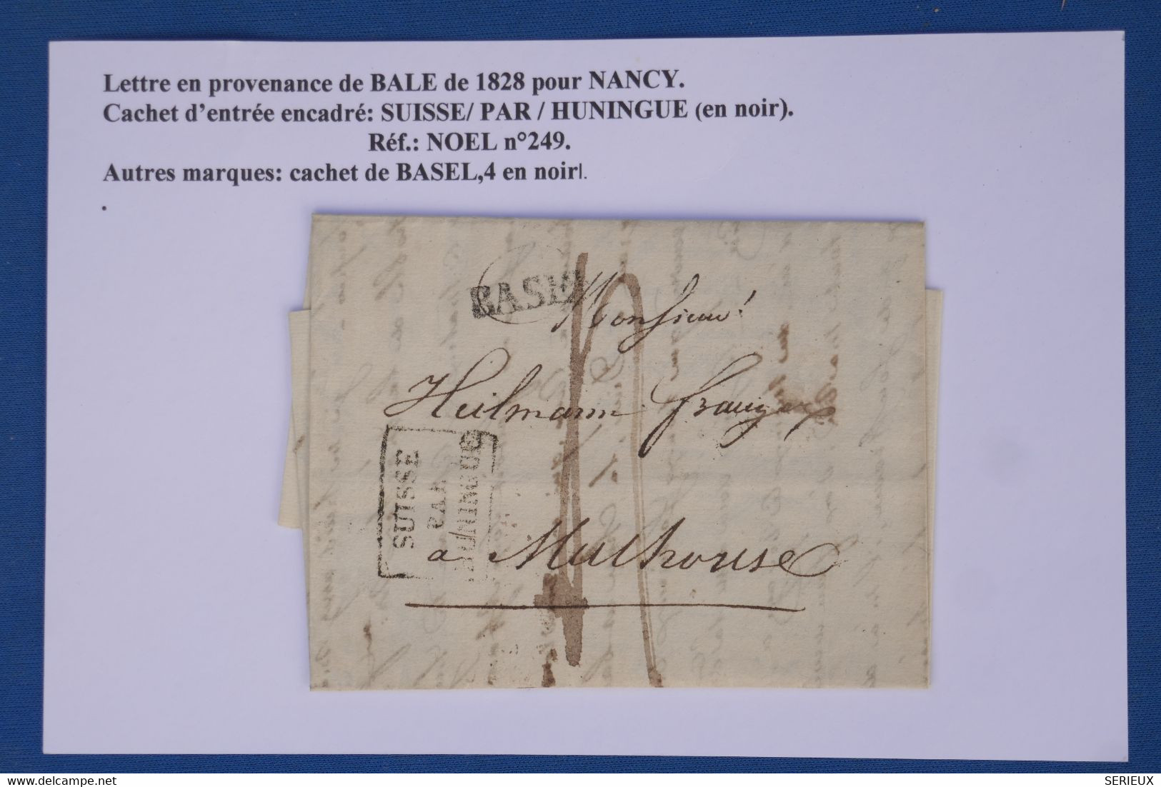 AZ1  SUISSE   BELLE LETTRE RR 1828 BASEL A  NANCY  FRANCE VIA HUNINGUE +2EME LETTRE ++AFFRANCH. INTERESSANT - ...-1845 Voorlopers