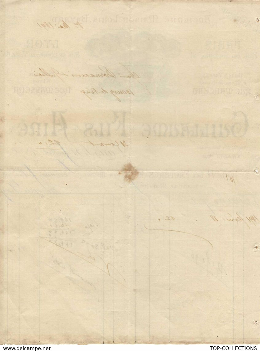 1891 SUPERBE ENTETE GUILLAUME Fils & Ainé Paris Et Lyon Usine à Maisons Alfort Près Paris TISSAGE CHAPELLERIE Pour Borna - 1800 – 1899