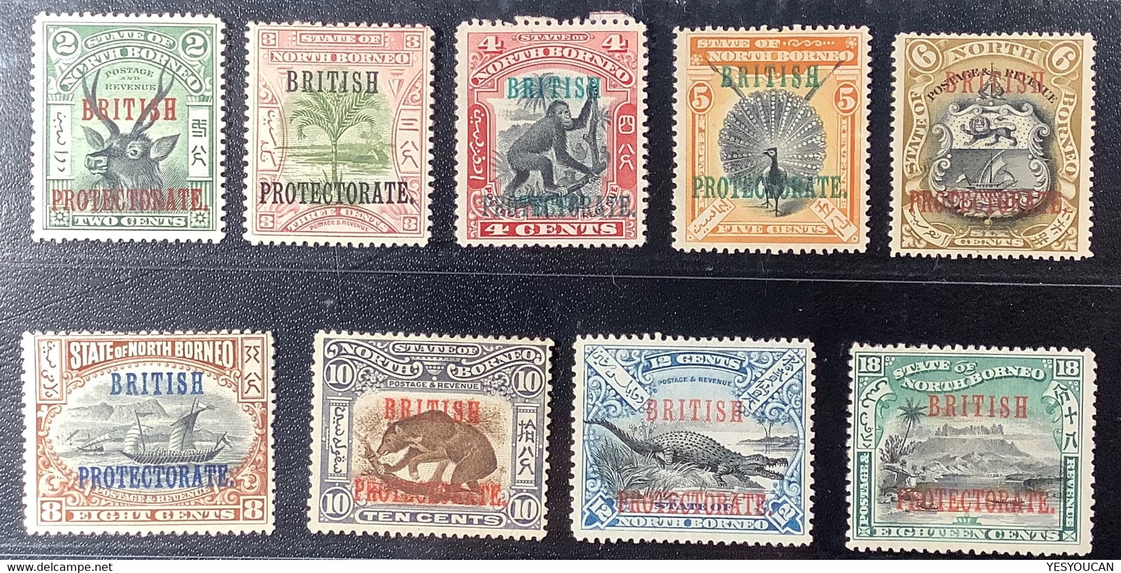North Borneo 1901 BRITISH PROTECTORATE 9 Values SG= 221 £ Incl. SG 134 Unused (*) VF  (crocodile Sun Bear Ours - Borneo Del Nord (...-1963)