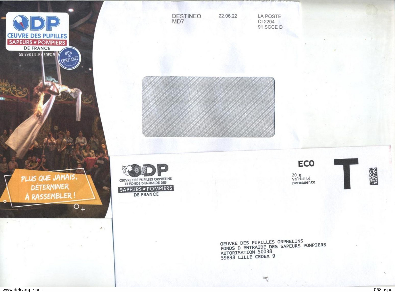 Enveloppe Reponse T  Orphelin Sapeur Pompier + Destineo Illustré Cirque - Karten/Antwortumschläge T