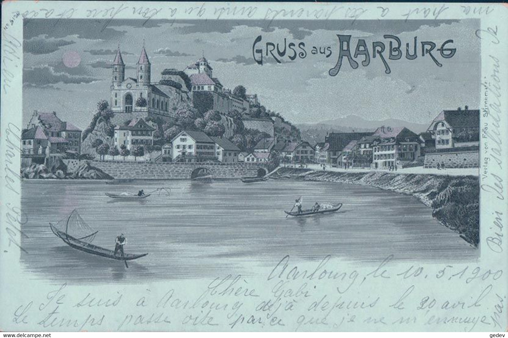 Gruss Aus Aarburg AG Au Clair De Lune, Litho (10.5.1900) - Aarburg