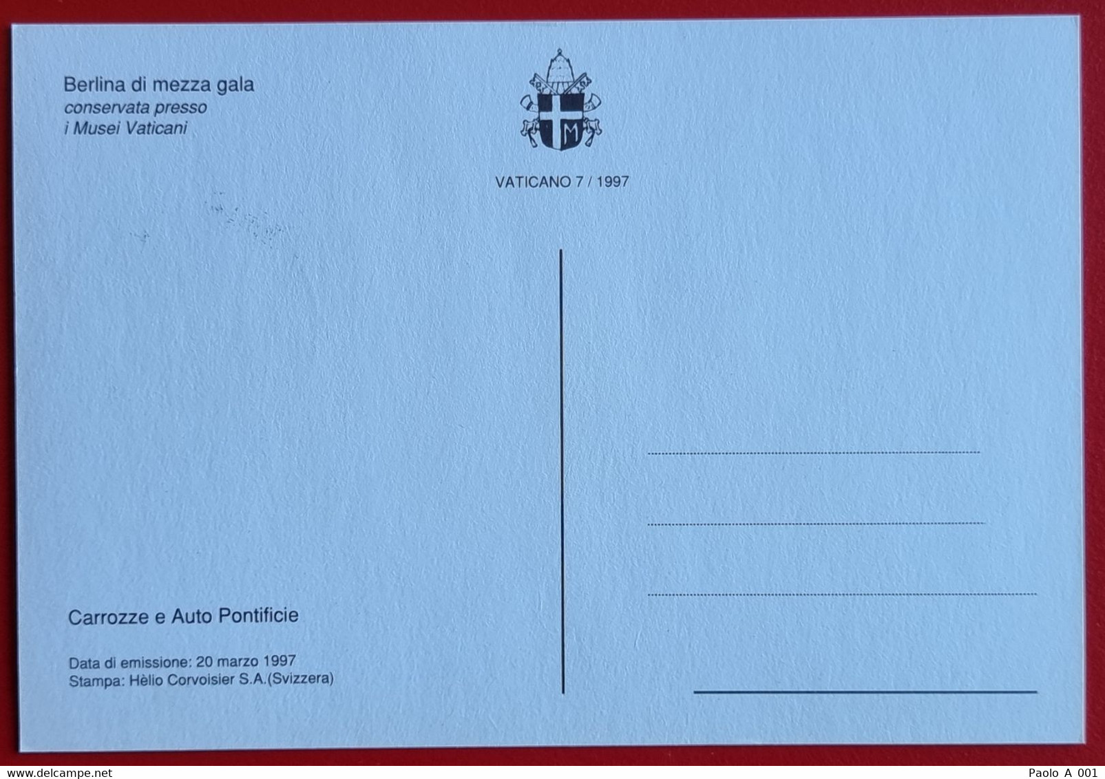 VATICANO VATIKAN VATICAN 1997 CAROZZE AUTO PONTIFICE POPE COACH CARS LIMOUSINE MAXIMUM-CARD BERLINA MEZZA GALA - Lettres & Documents