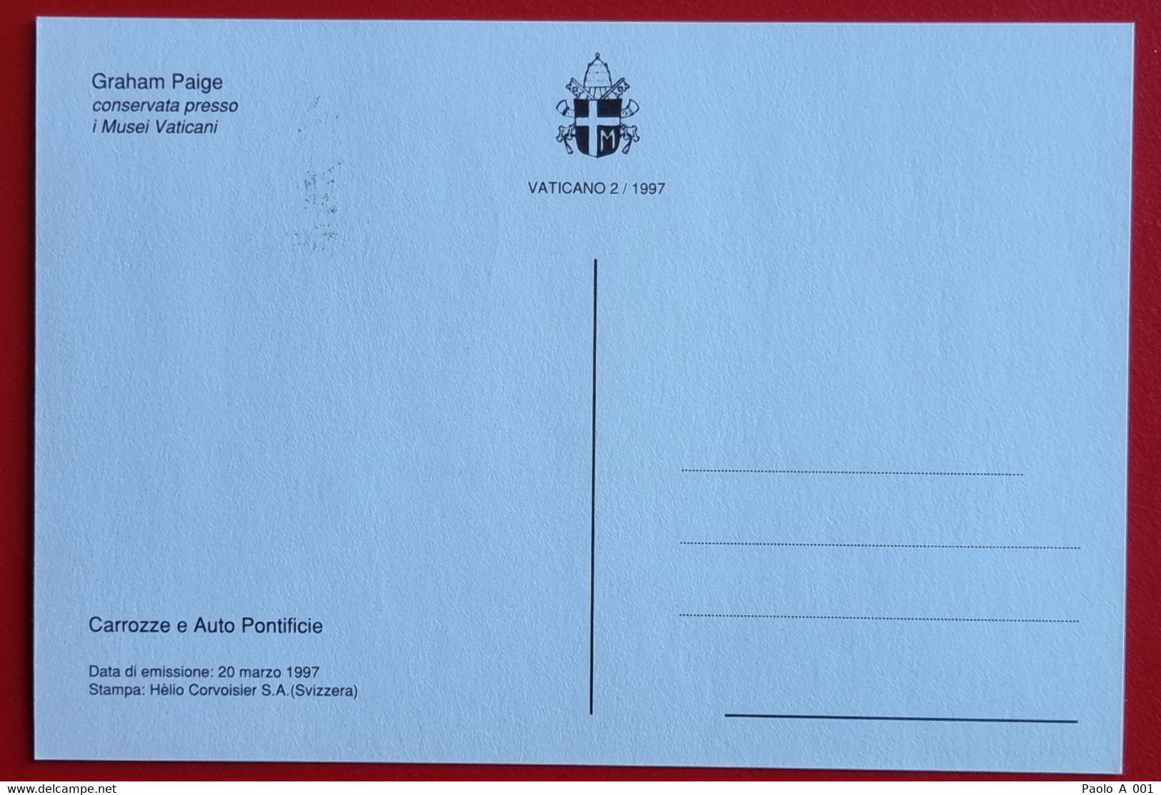 VATICANO VATIKAN VATICAN 1997 CAROZZE AUTO PONTIFICE POPE COACH CARS LIMOUSINE MAXIMUM-CARD GRAHAM PAIGE - Briefe U. Dokumente