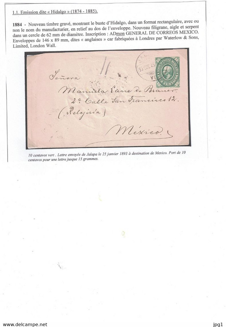 MEXICO - MEXIQUE : Postal Stationery - Entier Postal : Lettre De 1893 De Jalapa à Mexico. - Mexiko