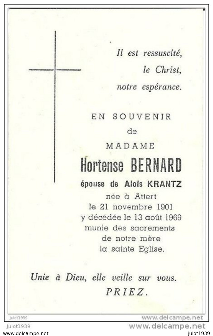 ATTERT ..-- Mme Hortense BERNARD , épouse De Mr Aloïs KRANTZ , Née En 1901 , Décédée En 1969 . - Attert