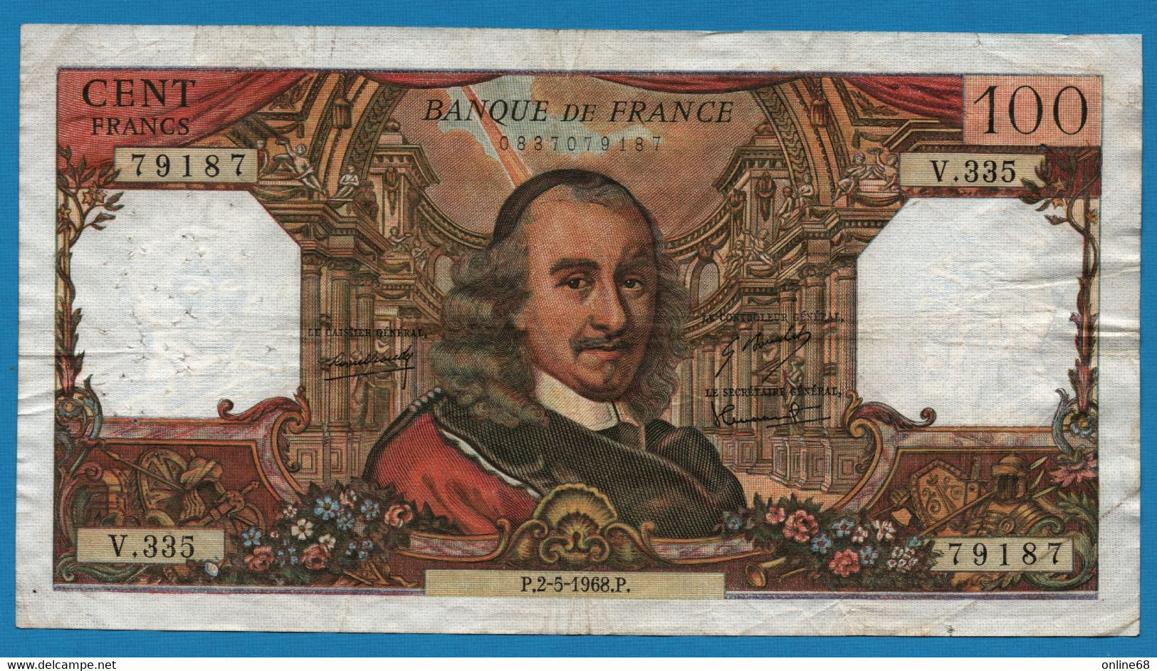 FRANCE 100 FRANCS 02.05.1968 # V.335 P# 149c F# 65/22 Corneille - 100 F 1964-1979 ''Corneille''