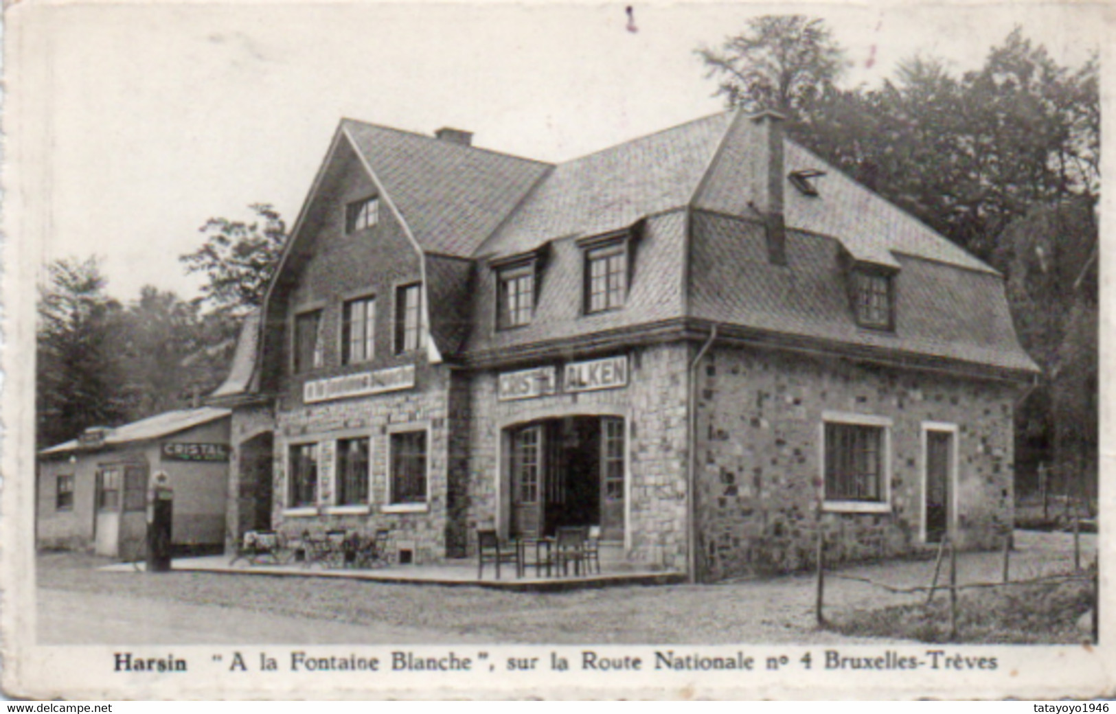 Harsin  A La Fontaine Blanche Café Sur La Route Nationale 4 Bruxelles Trèves  Carte Festonnée N'a Pas Circulé - Nassogne