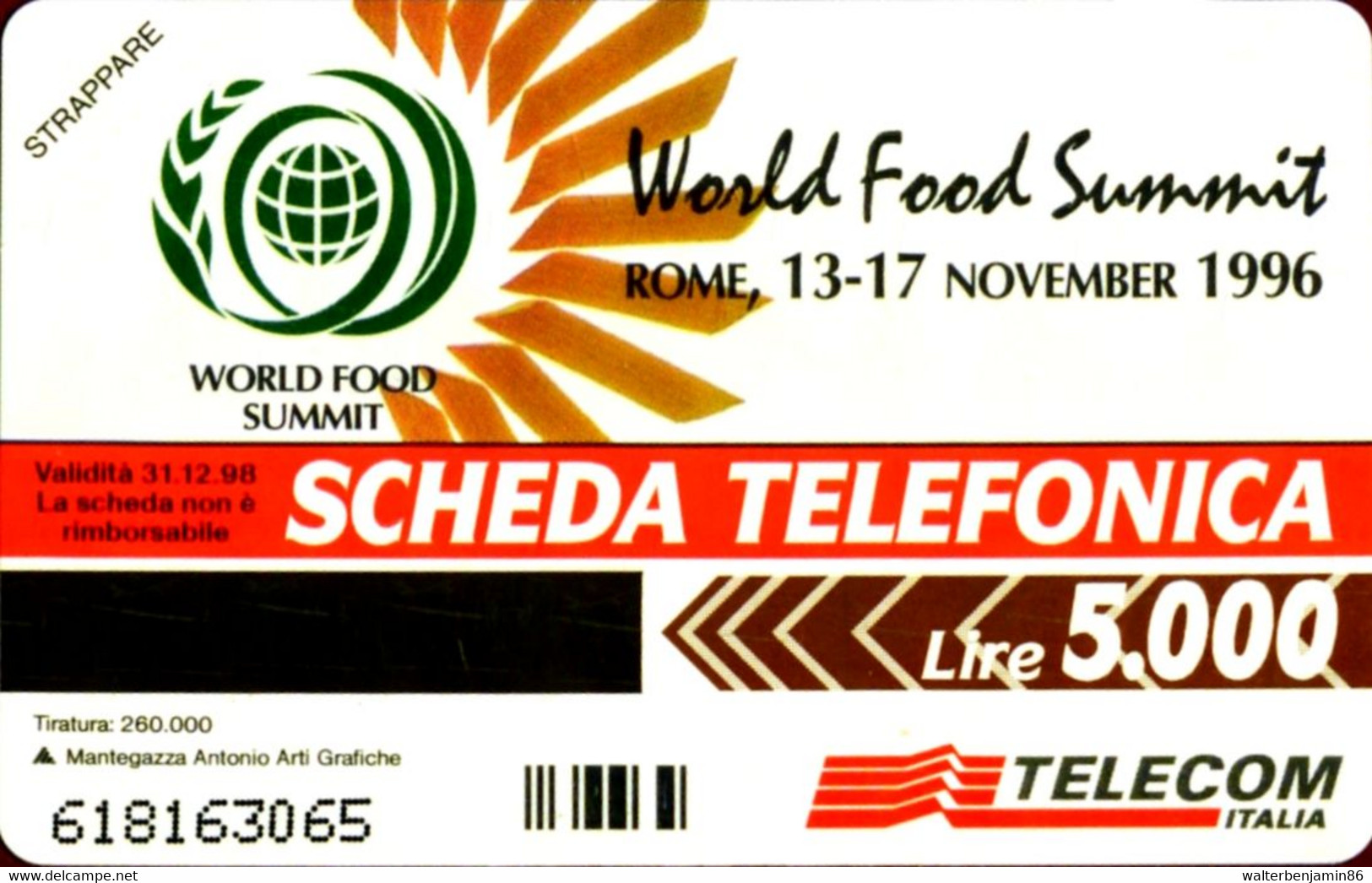 G 559 C&C 2615 SCHEDA TELEFONICA NUOVA MAGNETIZZATA WORLD FOOD SUMMIT VARIANTE OCR 20 MM - Errori & Varietà