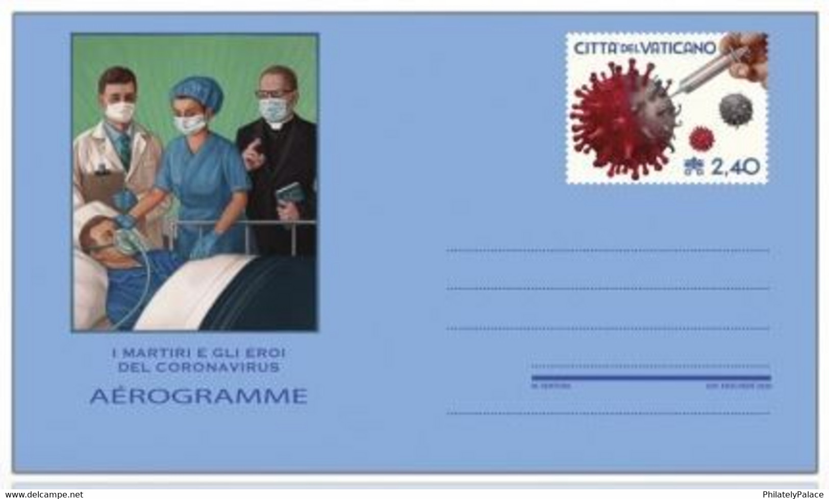 VATICAN 2020 COVID-19 AEROGRAM 2020 - MARTYRS AND HEROES OF THE CORONAVIRUS  ,Vaccination, Doctor, Mask, Virus (**) MNH - Covers & Documents