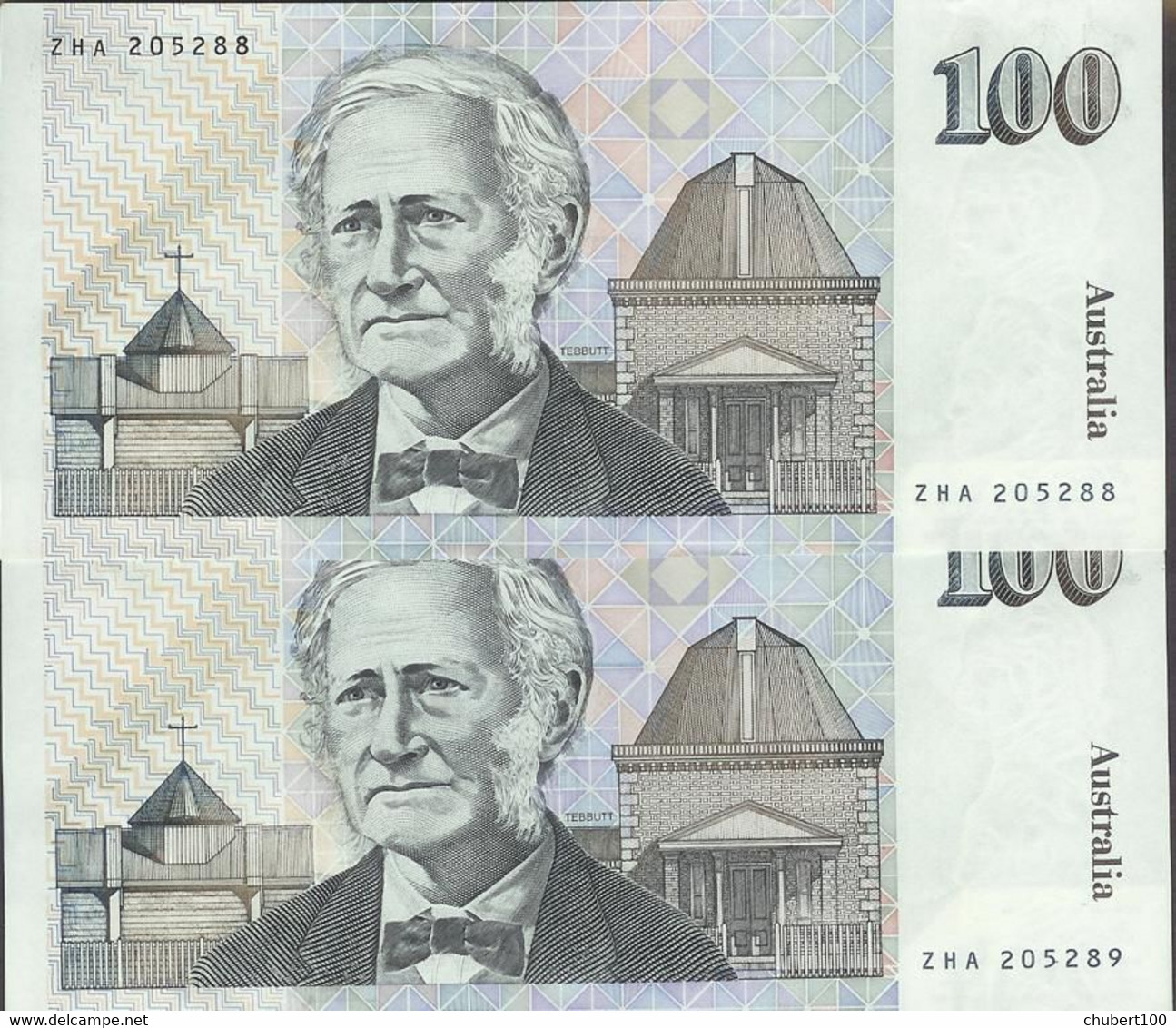 AUSTRALIA, P 48c , 100 Dollars , ND 1990 , Almost UNC , 2 Consecutive Notes - 1974-94 Australia Reserve Bank