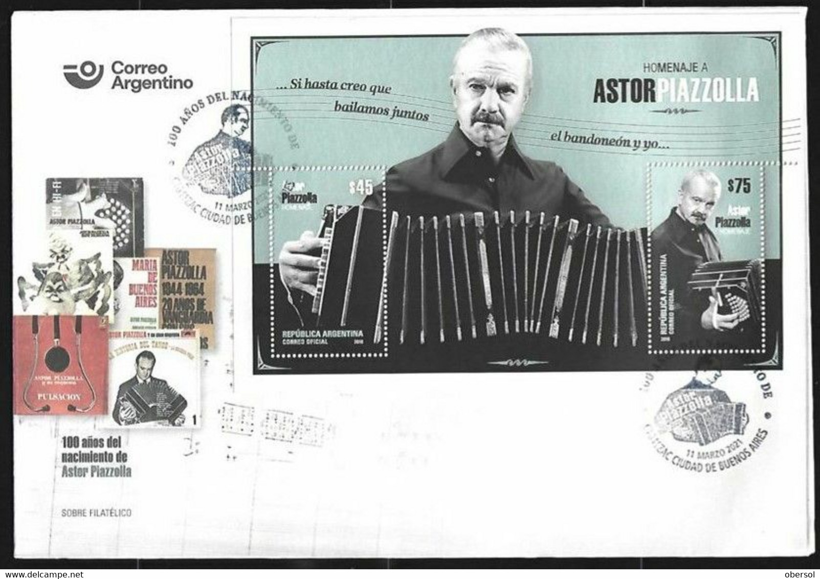 Argentina 2021 Tango Piazzola 100 Years Of His Birth Cover FDC With 2018 Souvenir Sheet - Covers & Documents