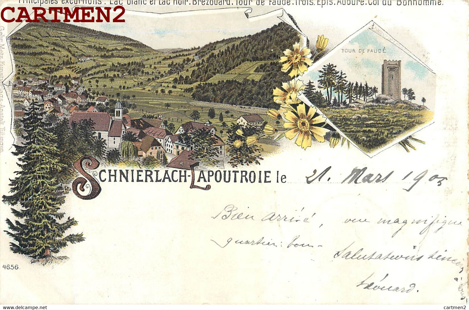 SCHNIERLACH-LAPOUTROIE GRUSS LITHO 1900 ALSACE ELSASS 68 - Lapoutroie