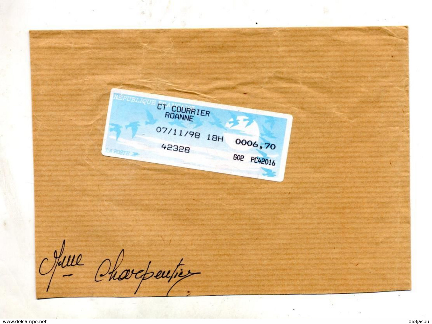 Grand Fragment De Lettre Vignette Courrier Roanne - 1990 Type « Oiseaux De Jubert »