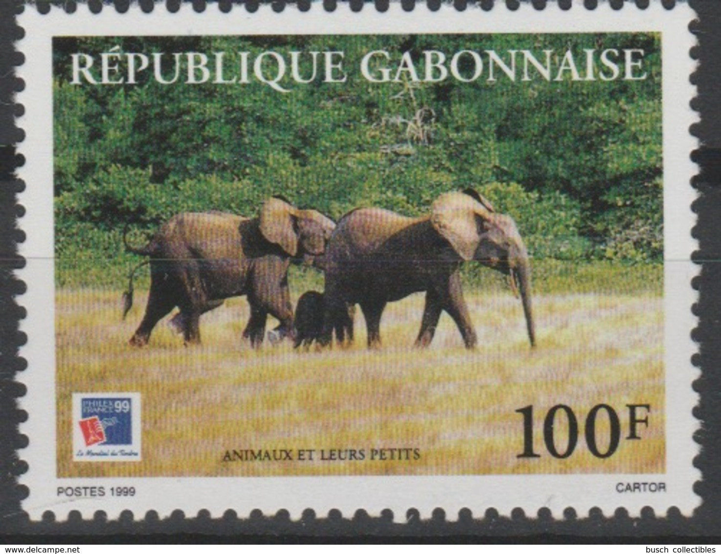 Gabon Gabun 1999 Mi. 1469 Animaux Et Leurs Petits Faune Fauna Elefant Elephant Philexfrance RARE ! - Gabón (1960-...)