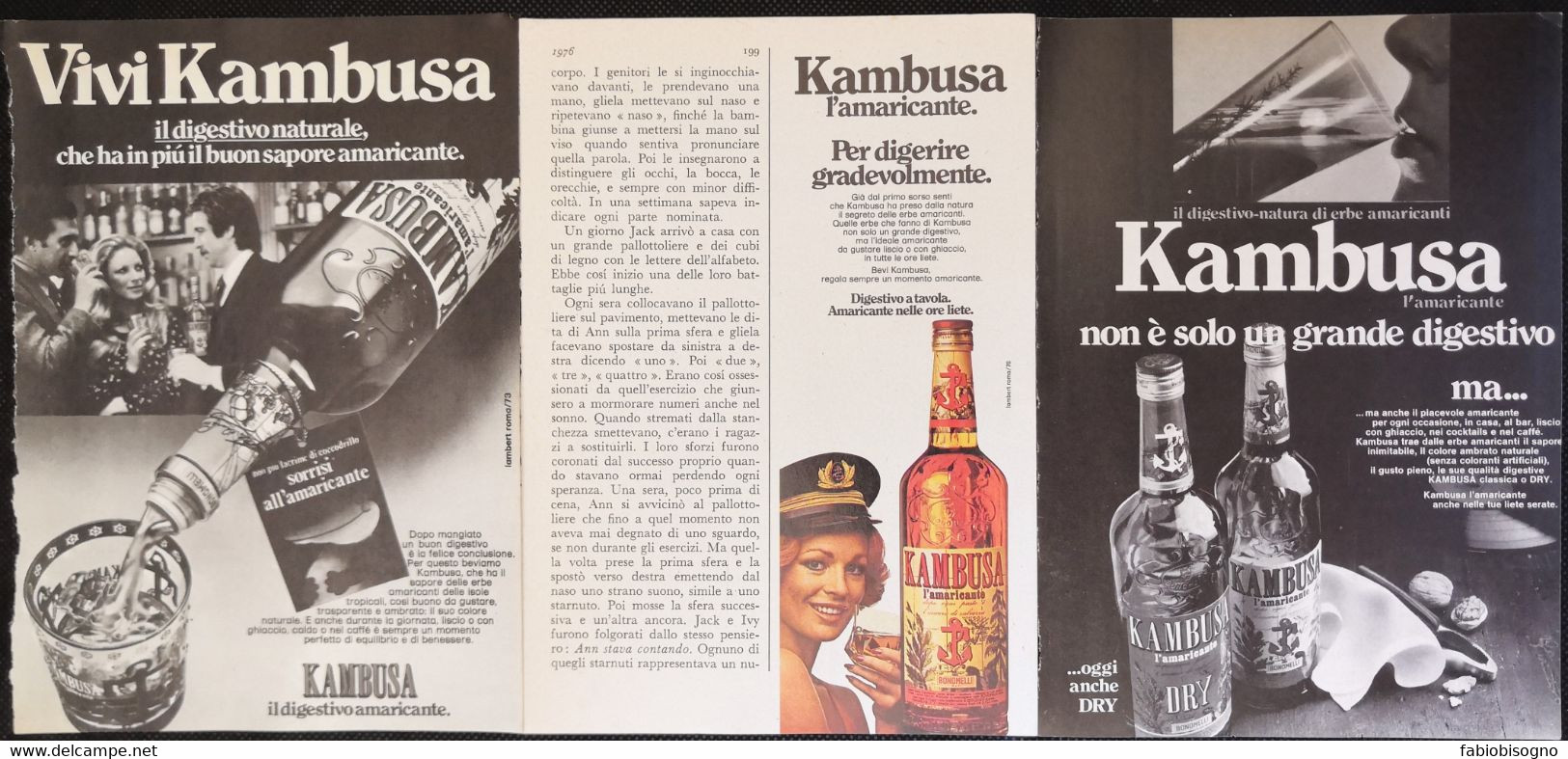 1975 - KAMBUSA L'amaricante - 3 Pag. Pubblicità Cm. 13 X 18 - Alcoolici