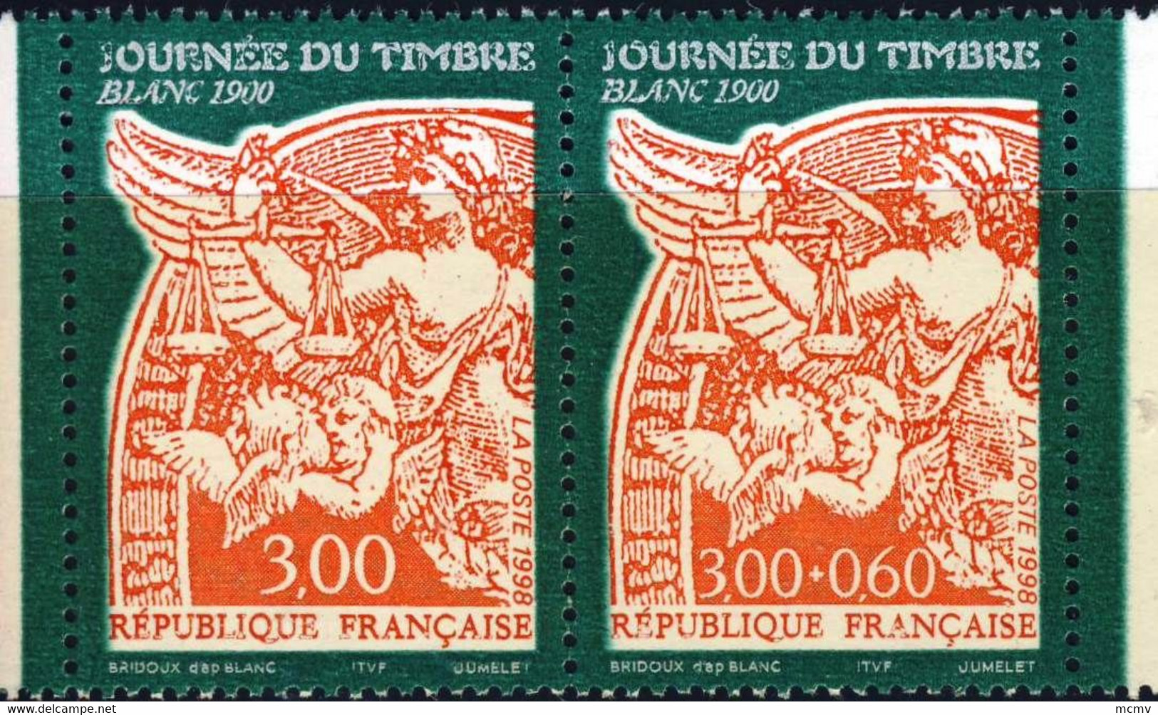 3136A PAIRE JOURNEE Du TIMBRE  BLANC   NEUF** ANNEE 1998 Bord De Feuille + Numéro - Unused Stamps