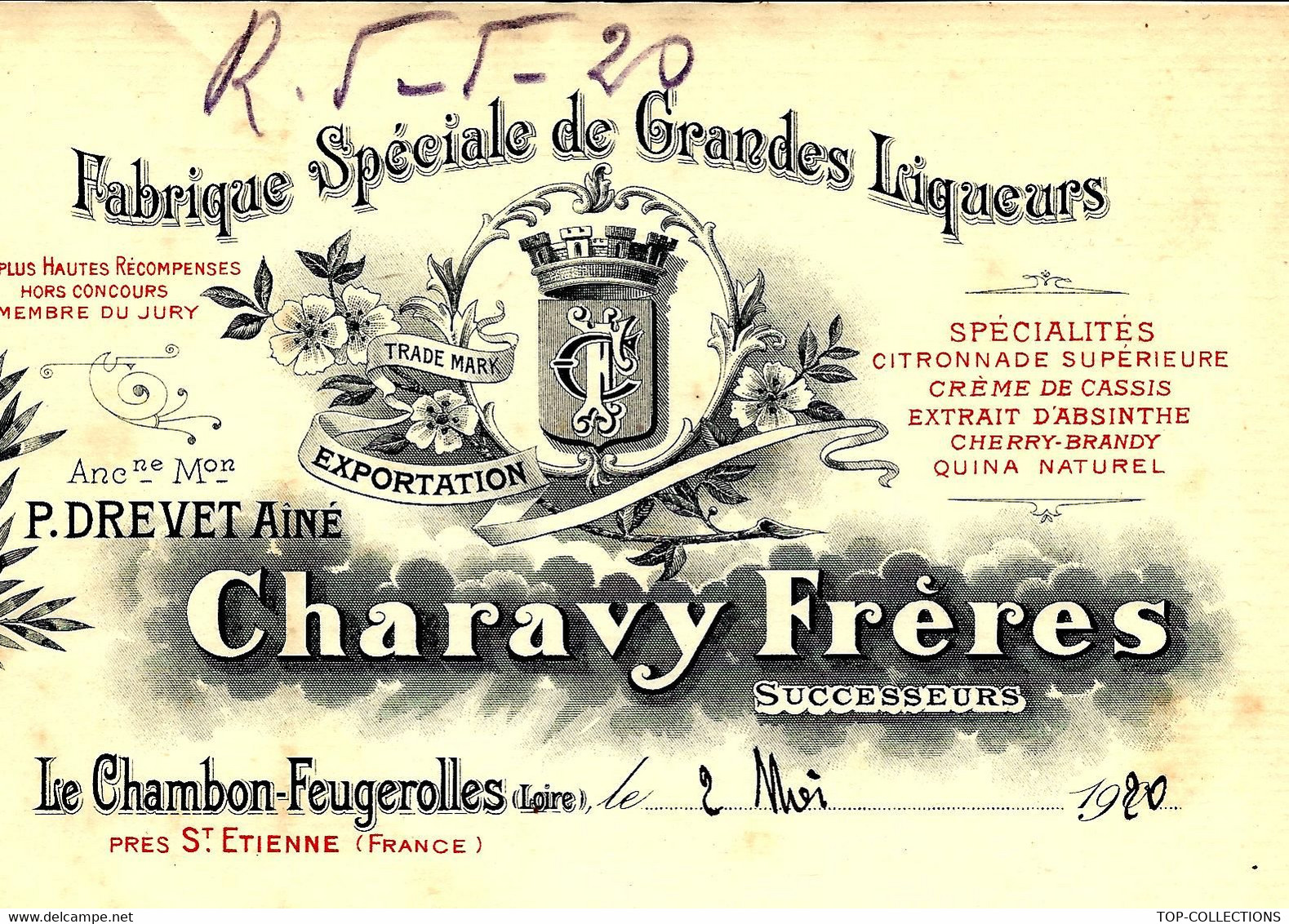 1920 DISTILLERIE A VAPEUR Charavy Frères  Le Chambon Feugerolles (Loire) Pour Boutelleau Producteur Cognac à Barbezieux - 1900 – 1949