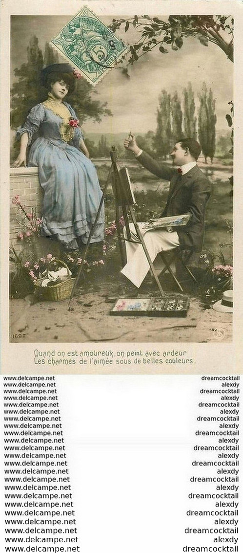 WW Lot 5 Cpa " COUPLE " Avec Peintre Du Dimanche 1907 Destinées à Melle Vedrine Pour Clermont-Ferrand - Couples