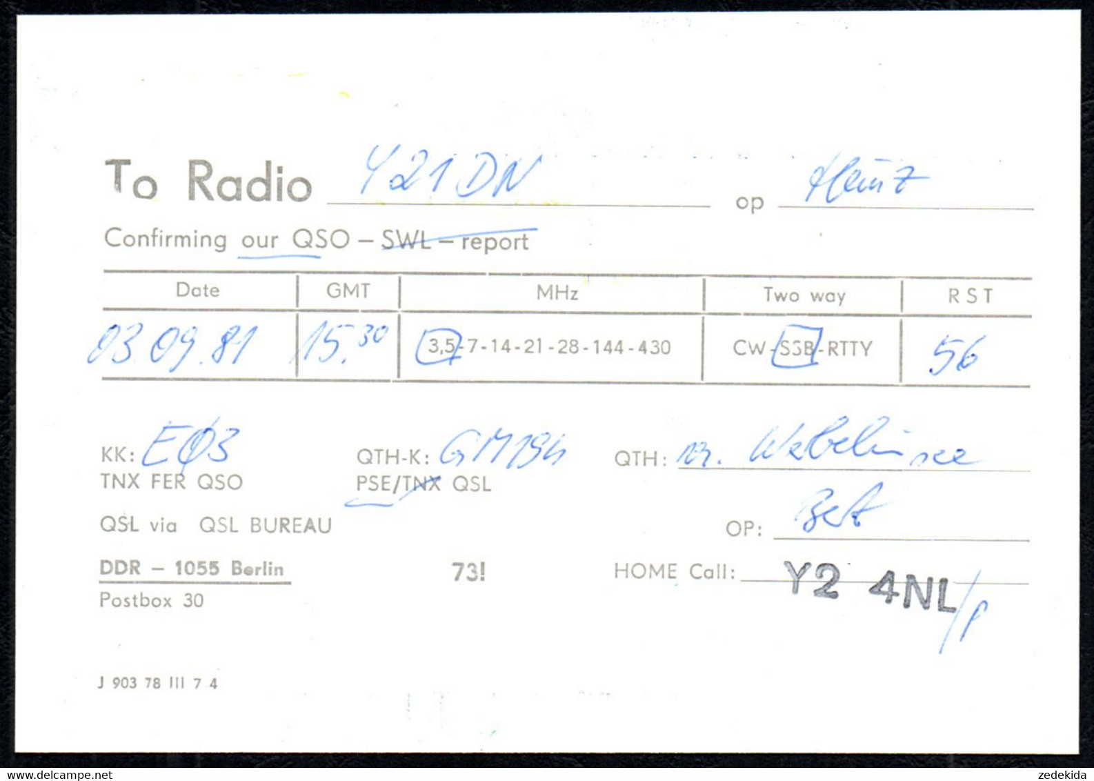 E3516 - TOP Dresden QSL Karte - DDR - Radio