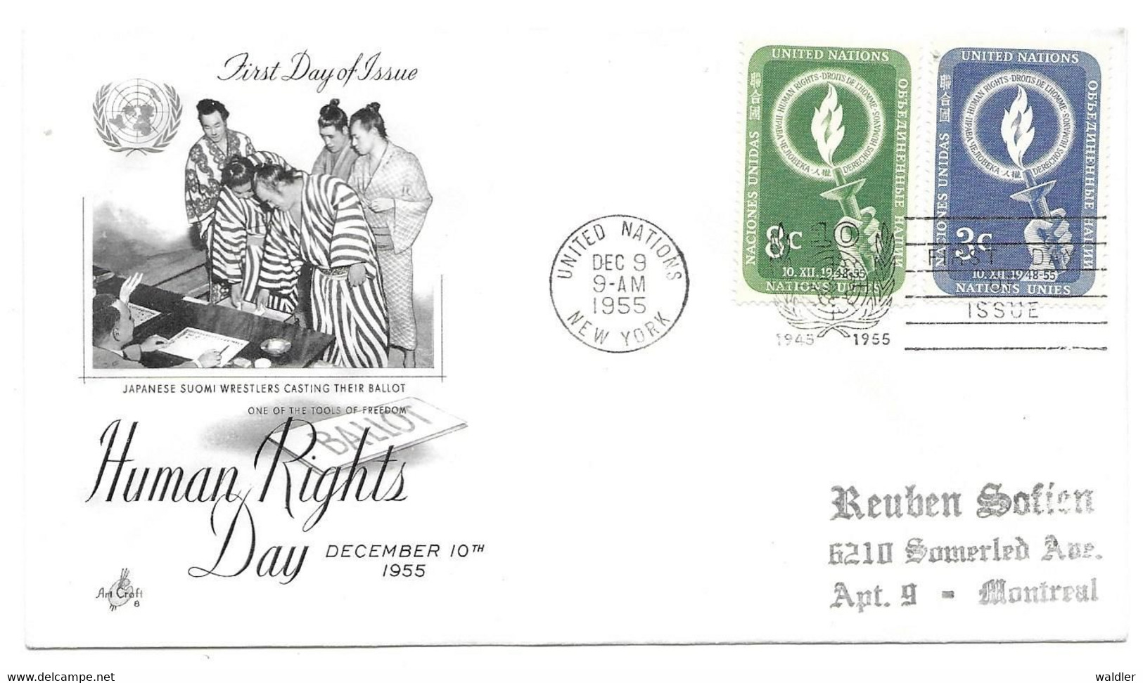 UNITED NATIONS -- FDC NEW YORK  1955 - Lettres & Documents