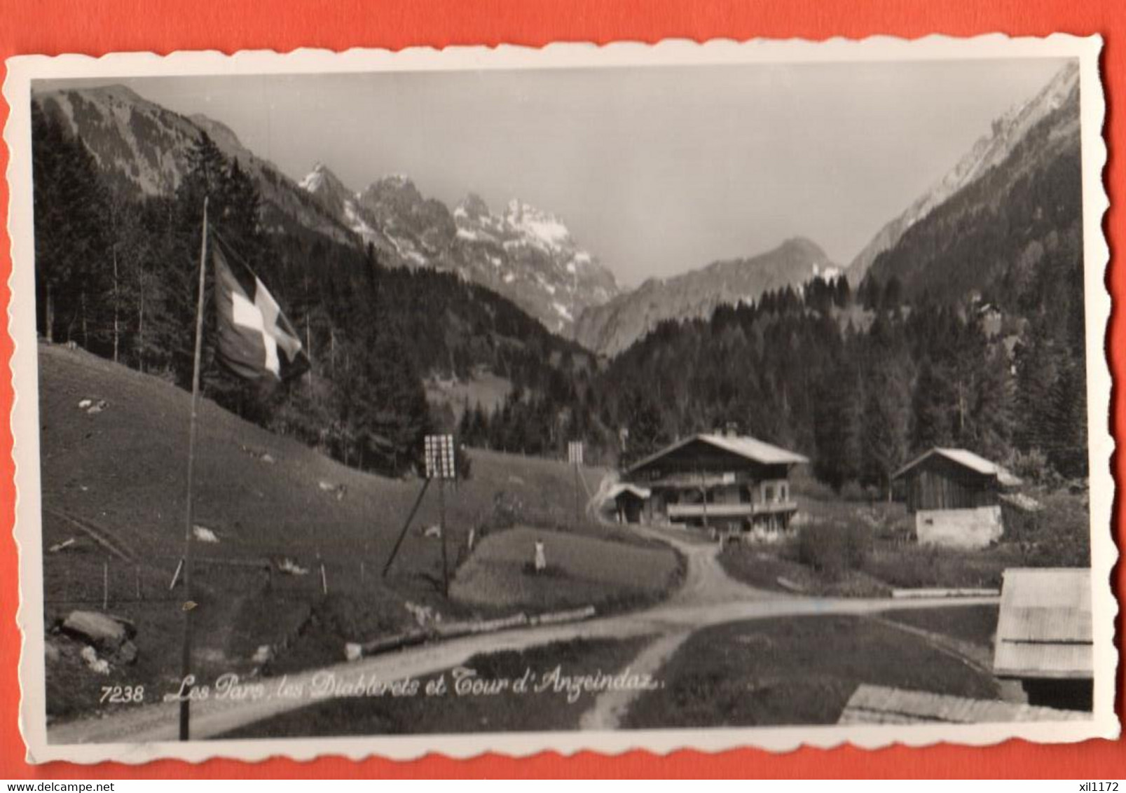 ZRC-21 Les Paars Les Diablerets Et Tour D'Anzeindaz.Drapeau Suisse Circulé Avec Timbre Chateau De Chillon Perrochet 7238 - Roche