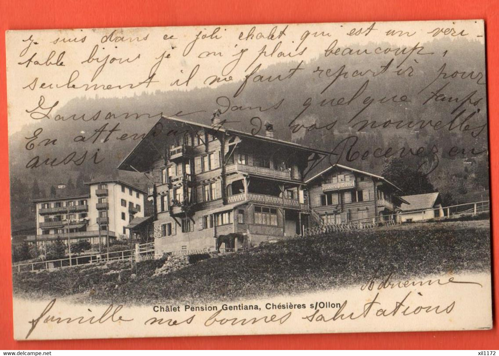 ZRC-25 RARE Chesières Sur Ollon Près Villars, Pension Gentiane Cheval.  Circ. 1908 - Ollon