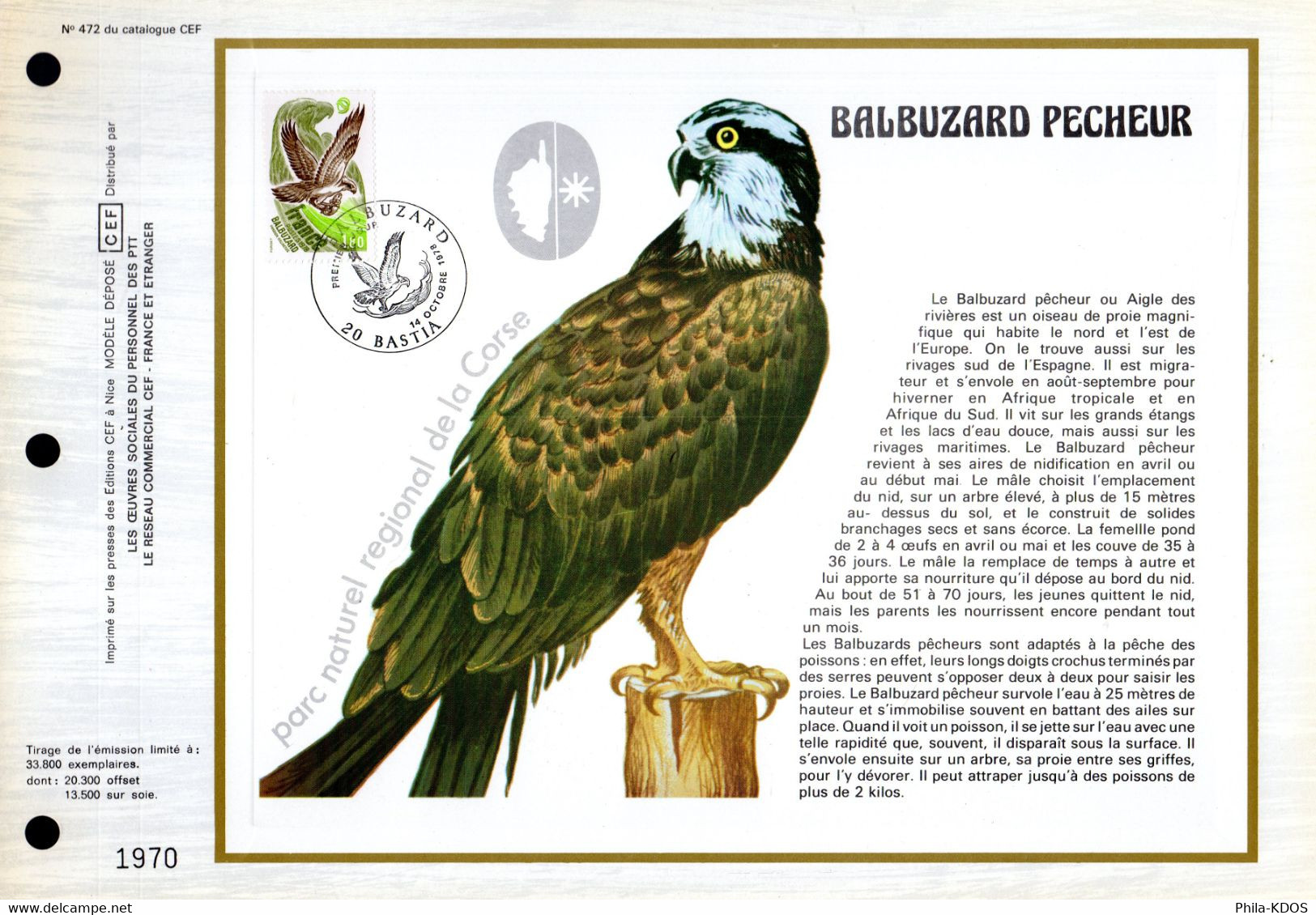 " AIGLE BALBUZARD " Sur Feuillet CEF 1er Jour N°té De 1978 N° YT 2018 Parf état FDC - Águilas & Aves De Presa