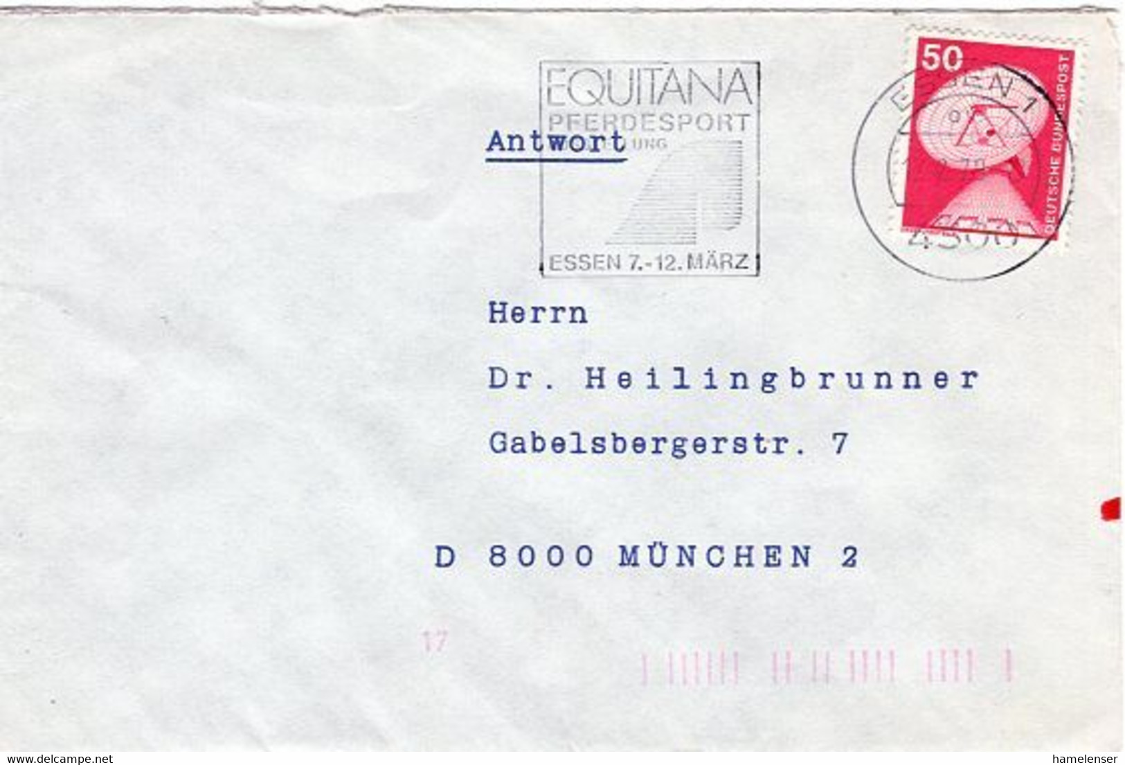 52662 - Bund - 1978 - 50Pfg I&T EF A Bf MaschStpl ESSEN - EQUITANA PFERDESPORT ... -> Muenchen - Hippisme