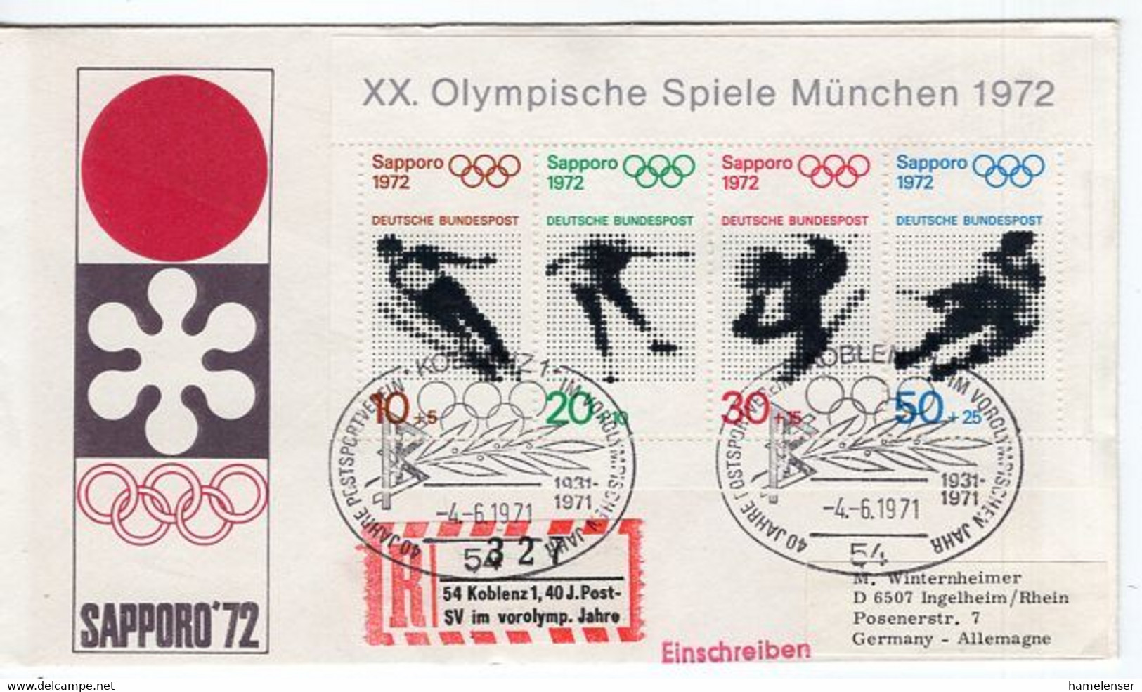 52667 - Bund - 1971 - Winterolympiade-Block EF A R-Bf SoStpl KOBLENZ - ... POST-SPORTVEREIN ... -> Ingelheim - Sonstige & Ohne Zuordnung