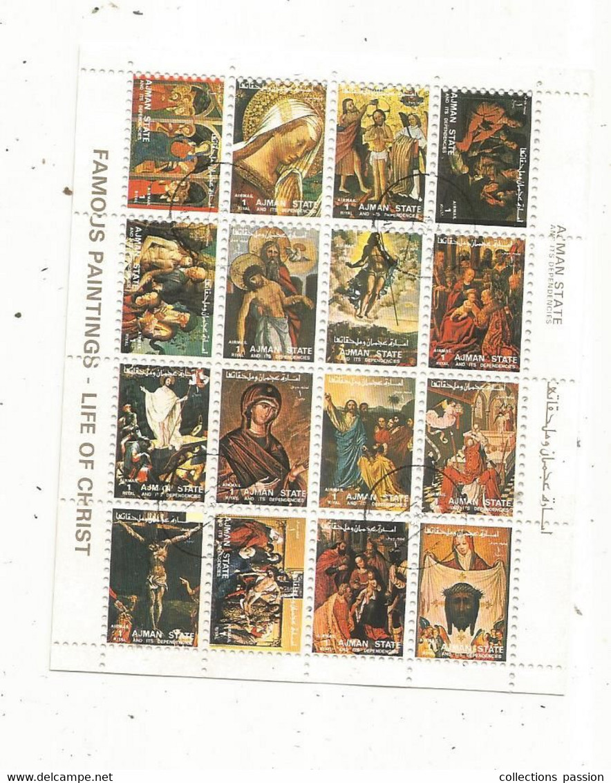 BLOC DE 16 TIMBRES ,AJMAN STATE, Famous Painting LIFE OF CHRIST - Adschman