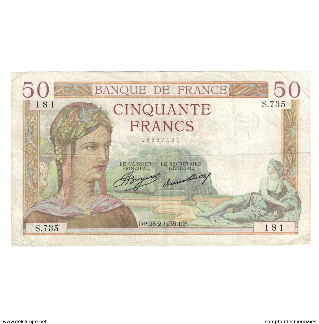 France, 50 Francs, Cérès, 1935, 1935-02-28, TTB, Fayette:17.5, KM:81 - 50 F 1934-1940 ''Cérès''