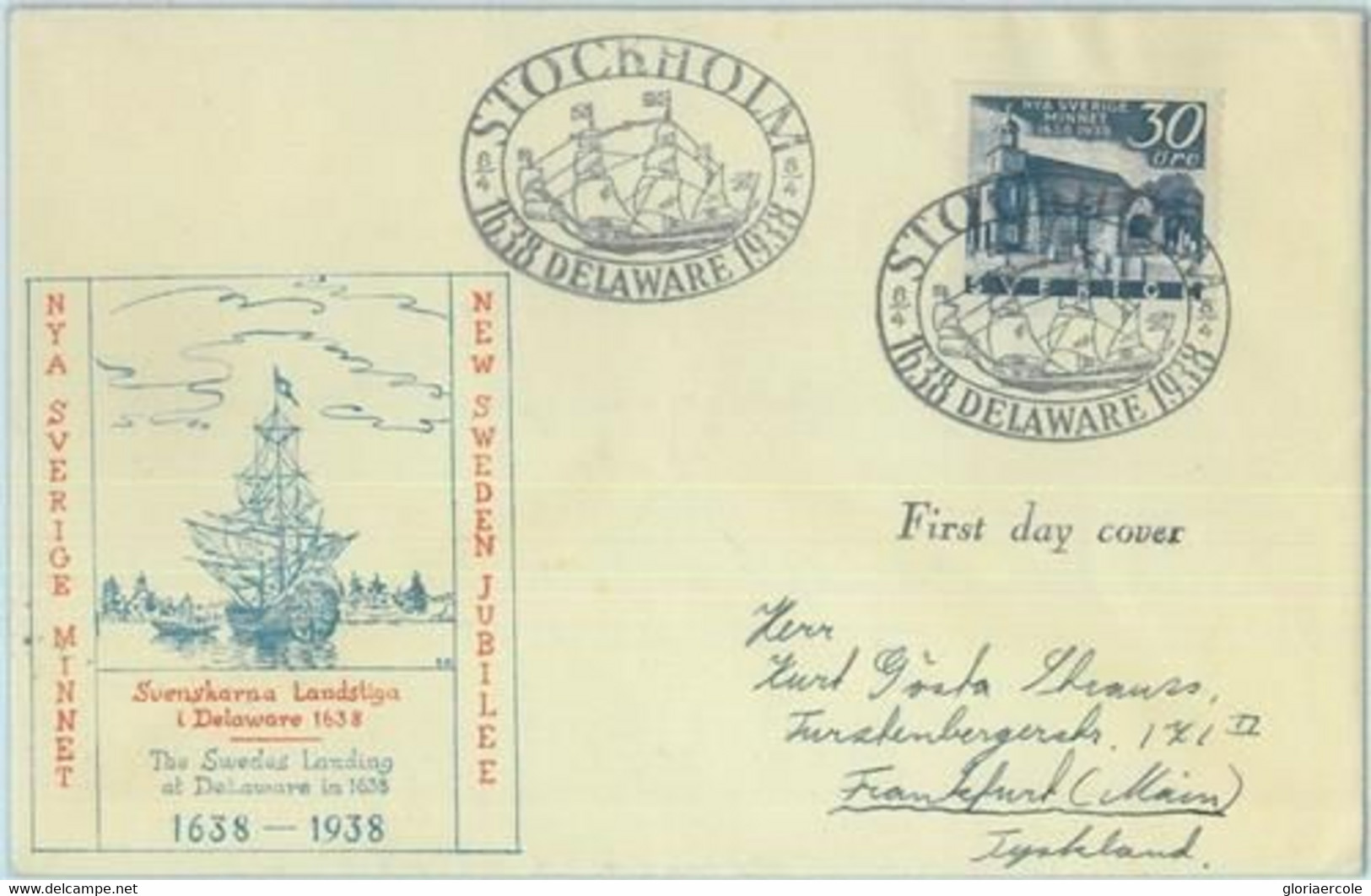 89914  -  SWEDEN - POSTAL HISTORY -  FDC COVER 1938  Boats DELAWARE Landing - Otros & Sin Clasificación