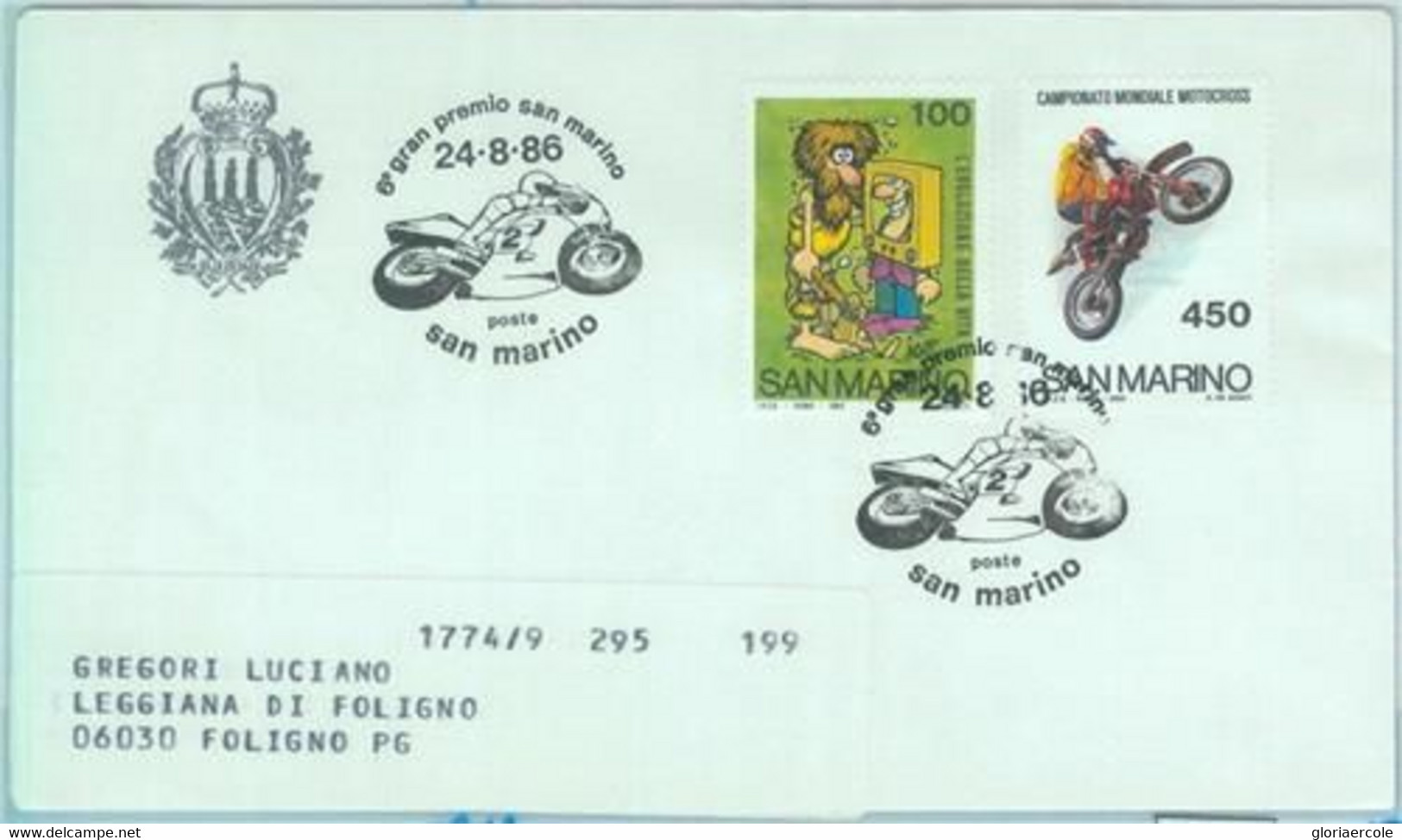 89920  - SAN MARINO - Postal History - SPECIAL POSTMARK 1986  Motorcycling MOTO - Sonstige & Ohne Zuordnung