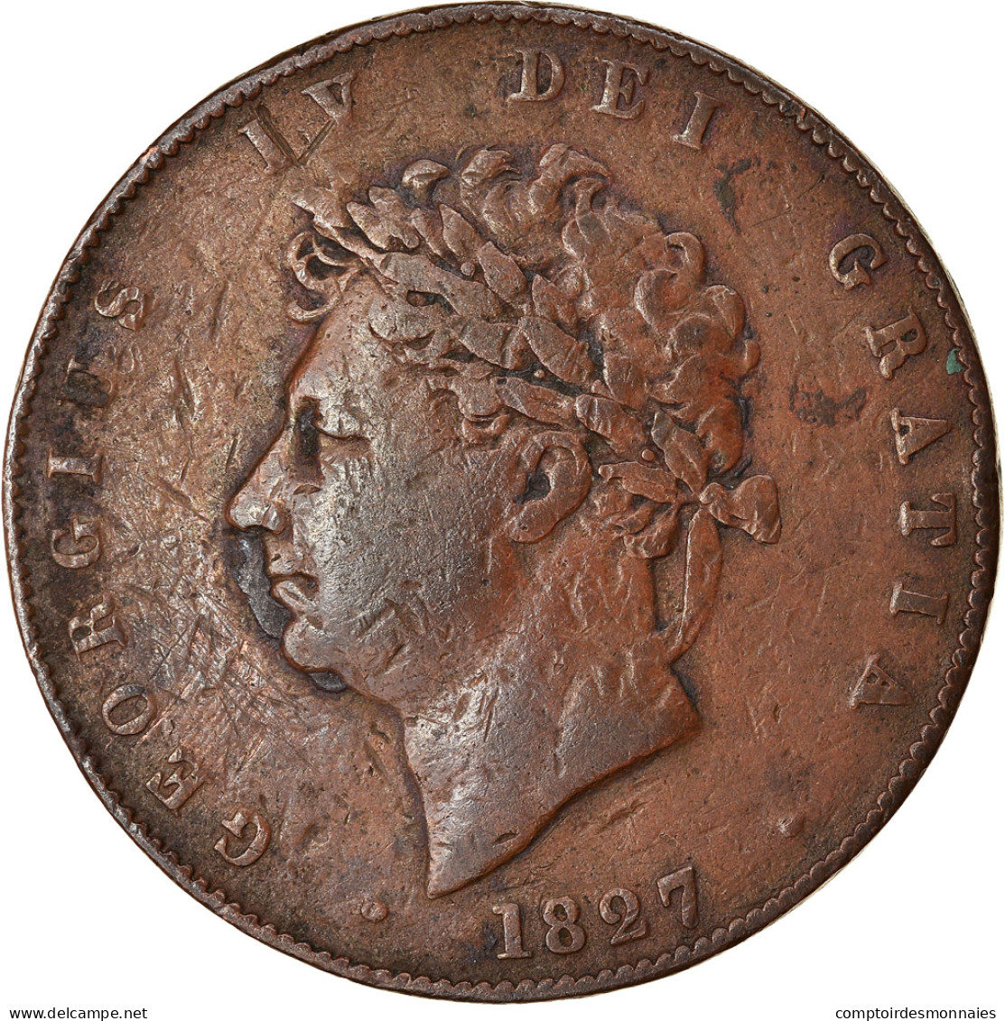 Monnaie, Grande-Bretagne, George IV, 1/2 Penny, 1827, TB, Cuivre, KM:692 - C. 1/2 Penny