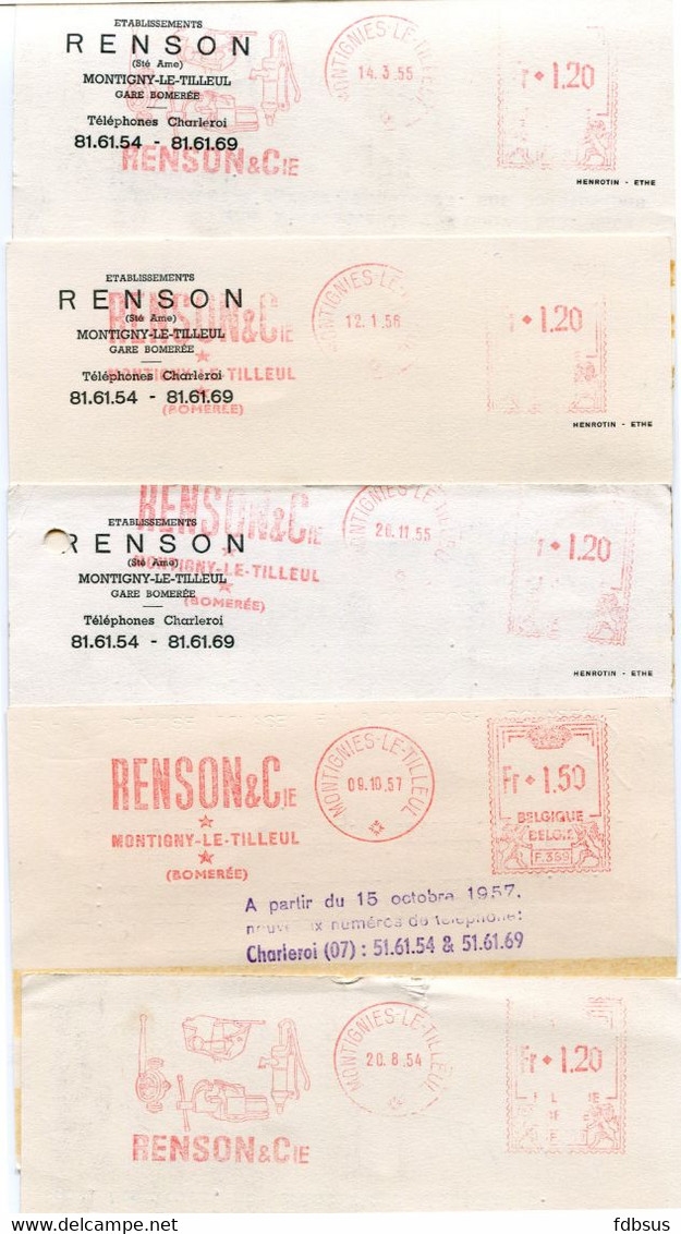 1954/57 5 Kaarten Ets RENSON & Cie S.A. Montigny Le Tilleul Gare Bomerée Naar St Nicolas - Ref 104 - ...-1959