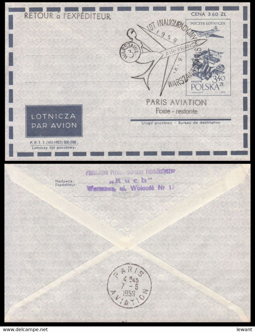 1959. 06.06.  FIRST FLIGHT WARSAW - PARIS - LOT Polish Airlines - Cover - POWR (1) - Posta Aerea