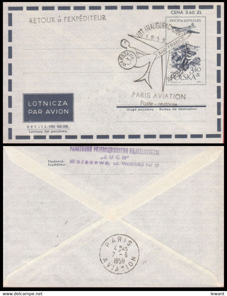 1959. 06.06.  FIRST FLIGHT WARSAW - PARIS - LOT Polish Airlines - Cover - POWR (2) - Aviones