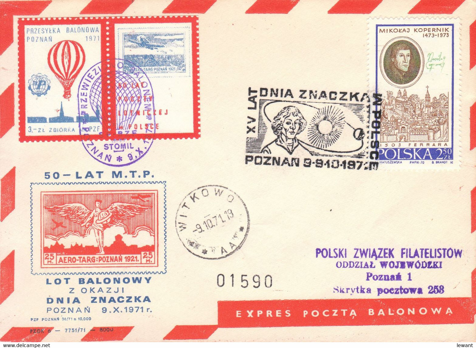 1971 Balloon Mail - Transported In A Balloon BZG STOMIL (Copernicus) 01590 - POWR - Balloons