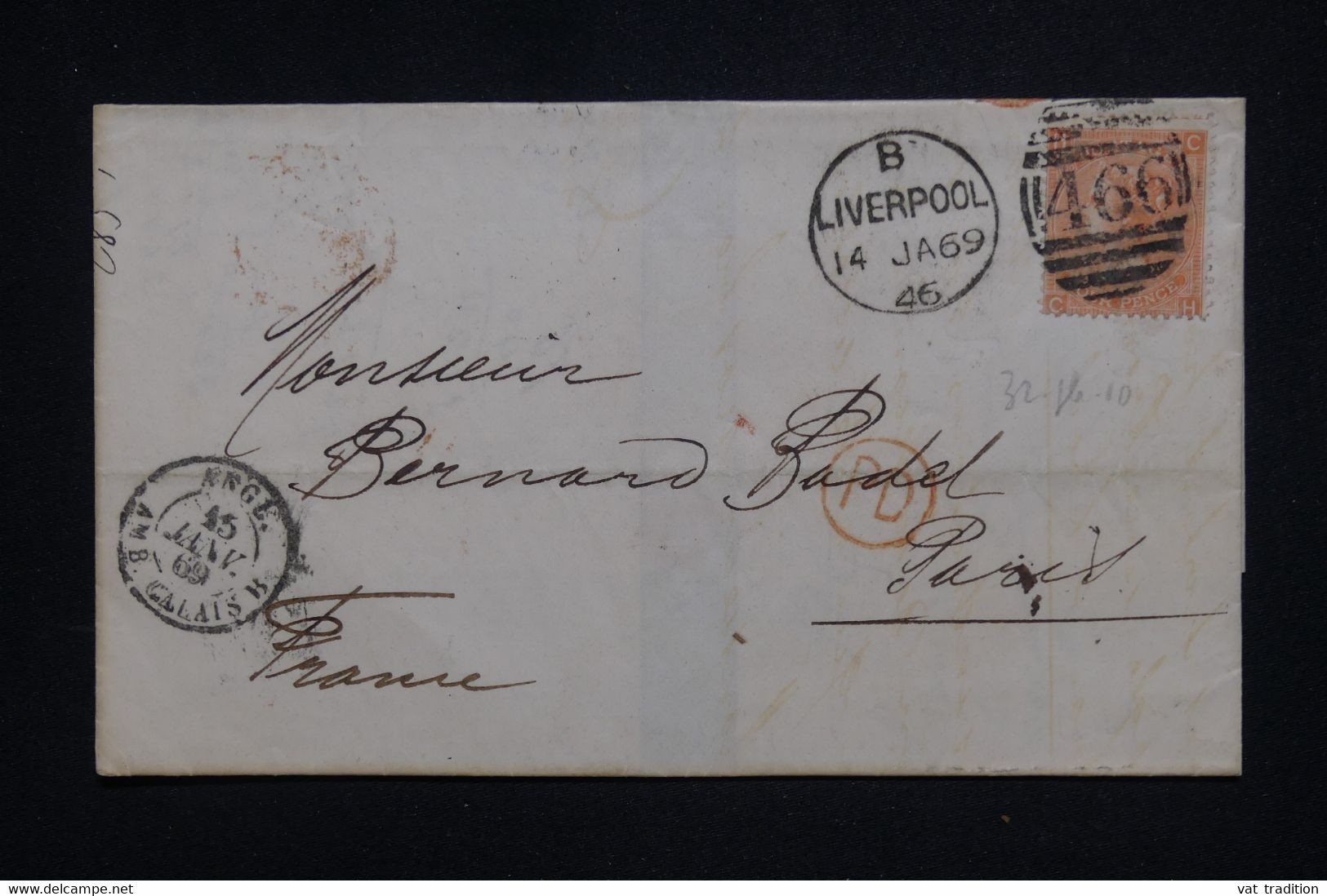 ROYAUME UNI - Victoria 1p Sur Lettre De Liverpool Pour La France En 1869 - L 125499 - Briefe U. Dokumente